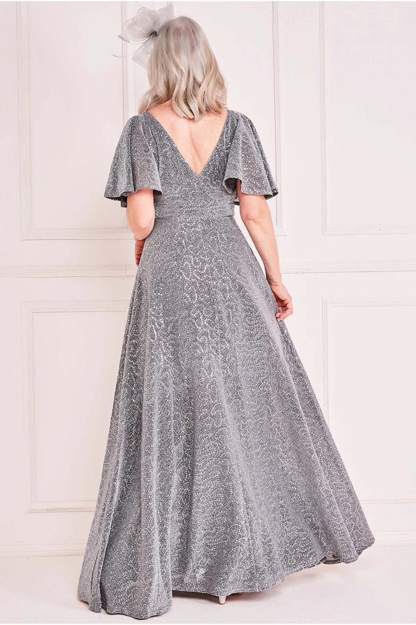 Lurex Sequin Flutter Sleeve Maxi - Silver by Goddiva sold by Goddiva product image thumbnail 2