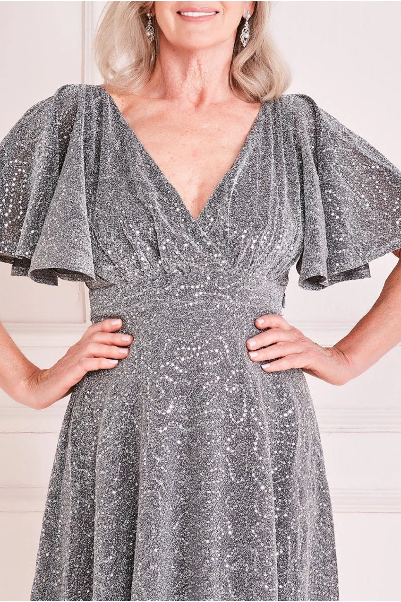 Lurex Sequin Flutter Sleeve Maxi - Silver by Goddiva sold by Goddiva product image thumbnail 3