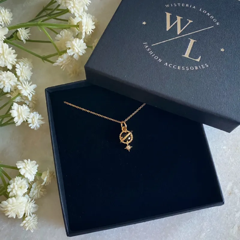 Wisteria London Orion Planet And Star Necklace sold by Goddiva