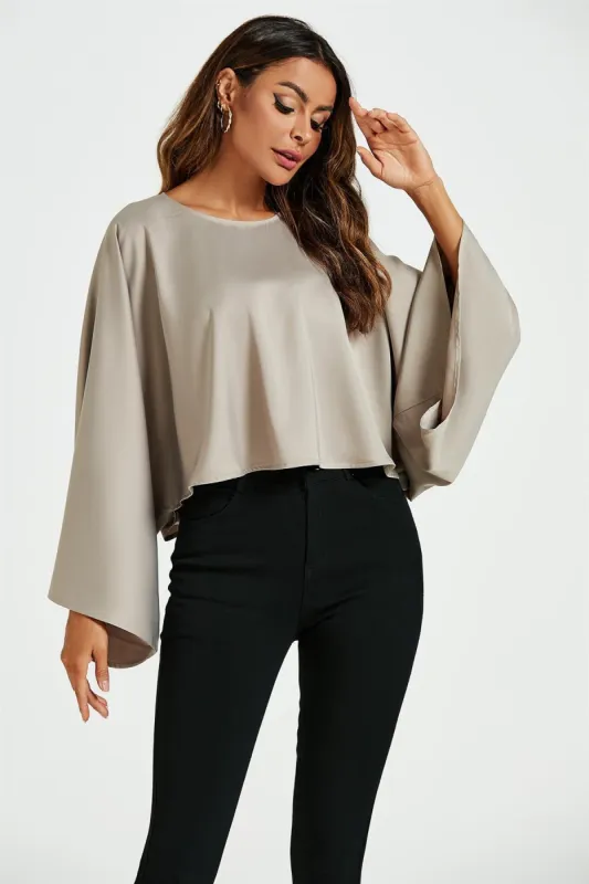Satin Loose Fit Crop Top In Mink by FS Collection sold by Goddiva