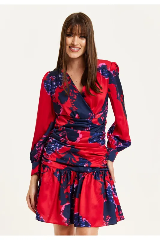 Liquorish Floral Print Red Mini Dress With Long Sleeves sold by Goddiva