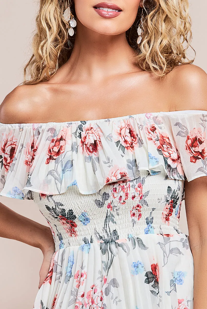 Pleated Bodice Chiffon Tiered Midi Dress - Cream by Goddiva sold by Goddiva product image thumbnail 3