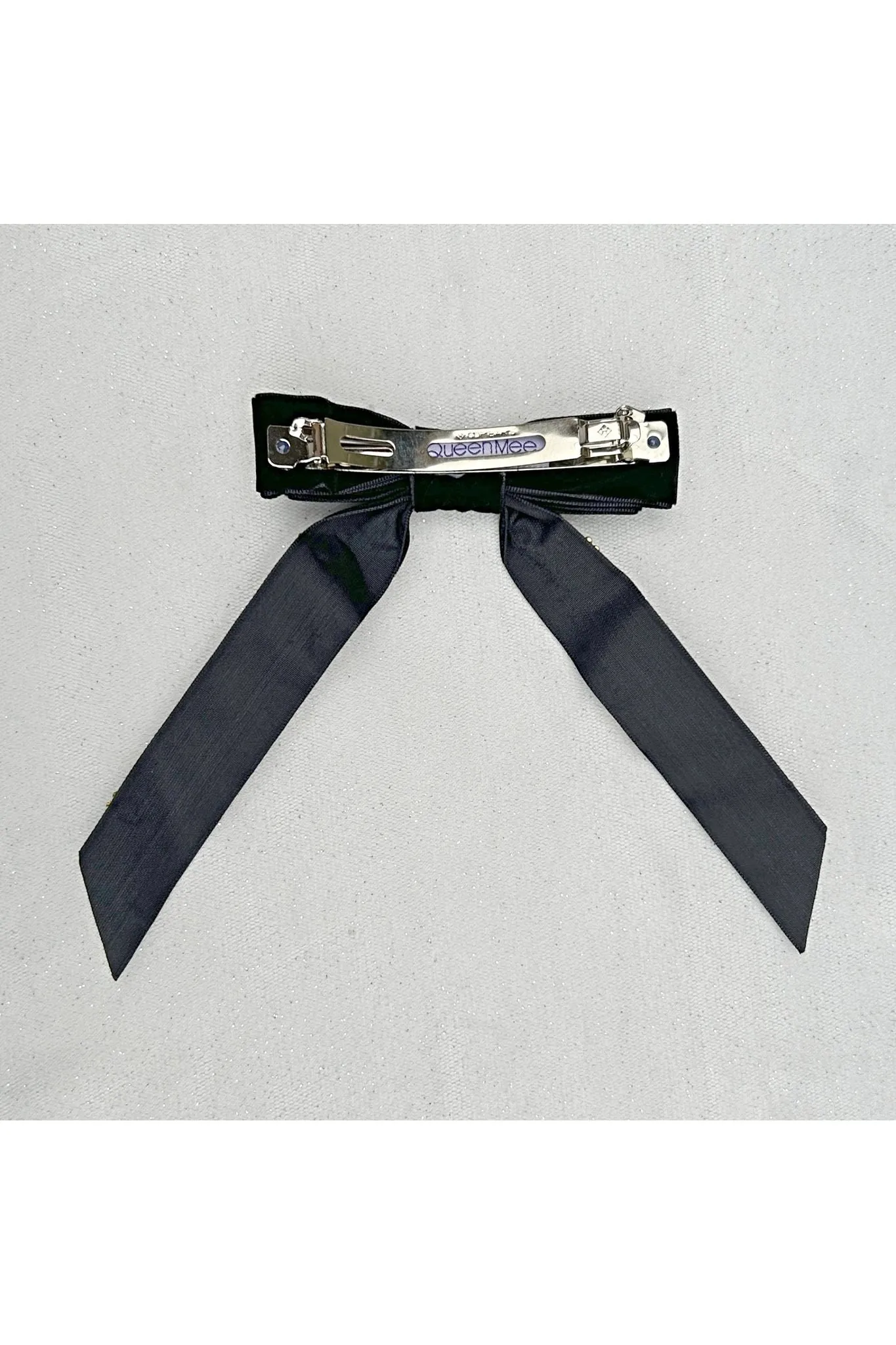 Black Velvet Bow Hair Clip With Jewels by QueenMee Accessories sold by Goddiva product image thumbnail 2