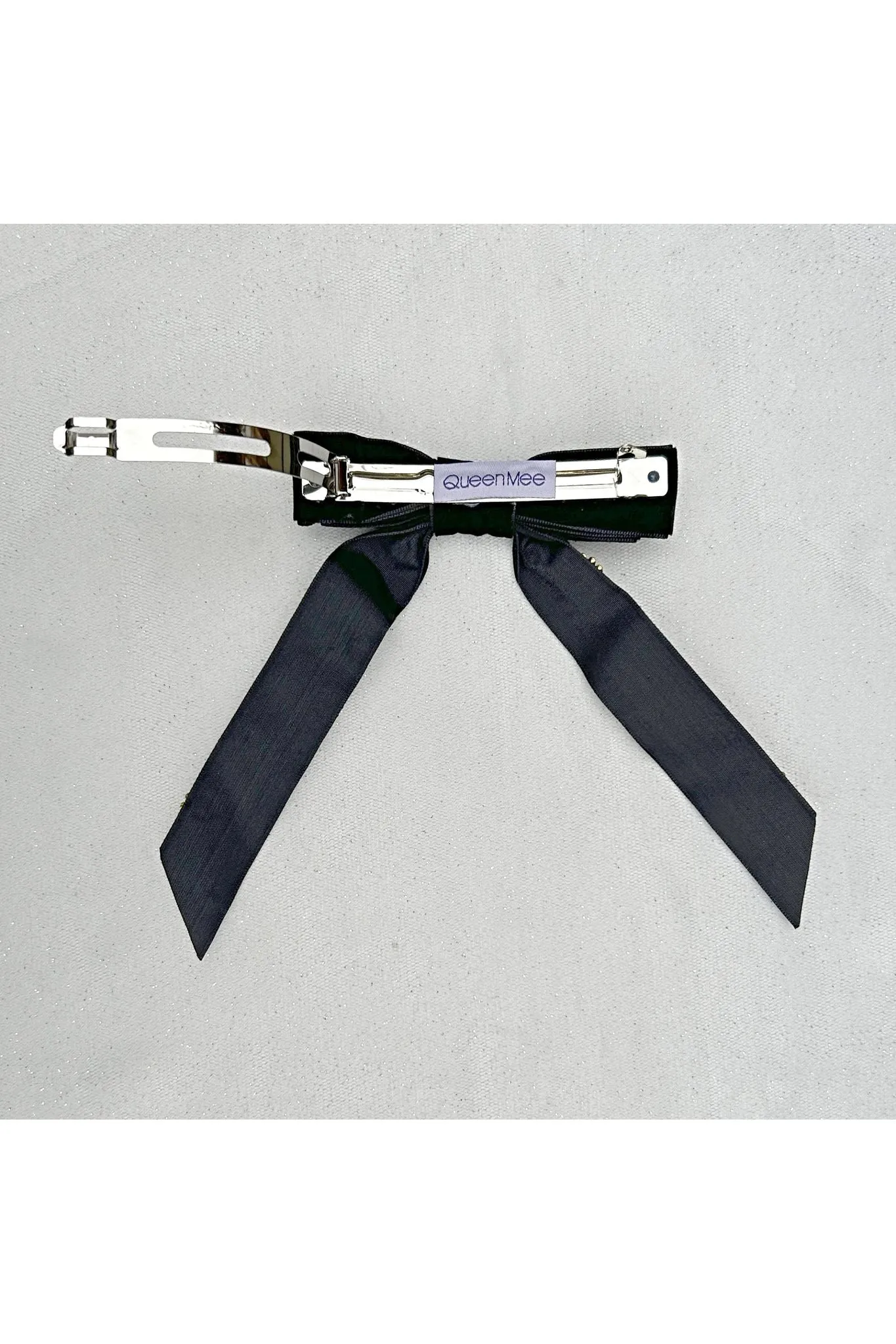 Black Velvet Bow Hair Clip With Jewels by QueenMee Accessories sold by Goddiva product image thumbnail 3