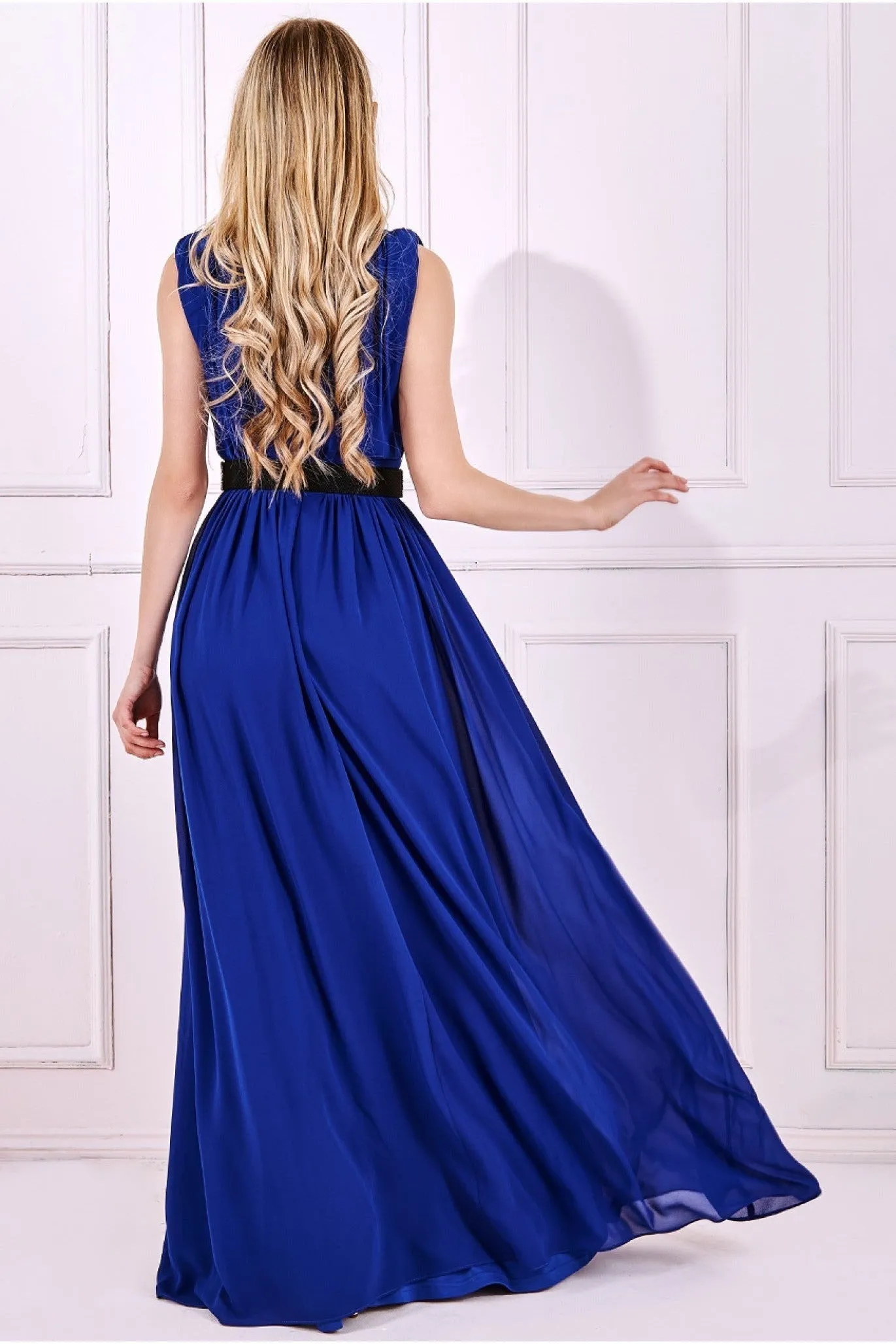 Chiffon Maxi With Embellished Belt - Royal Blue by Goddiva sold by Goddiva product image thumbnail 2