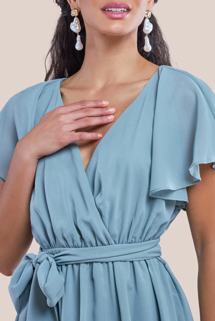 Goddiva Sustainable Flutter Sleeve Chiffon Wrap Midi Dress - Sage Green sold by Goddiva product image thumbnail 3
