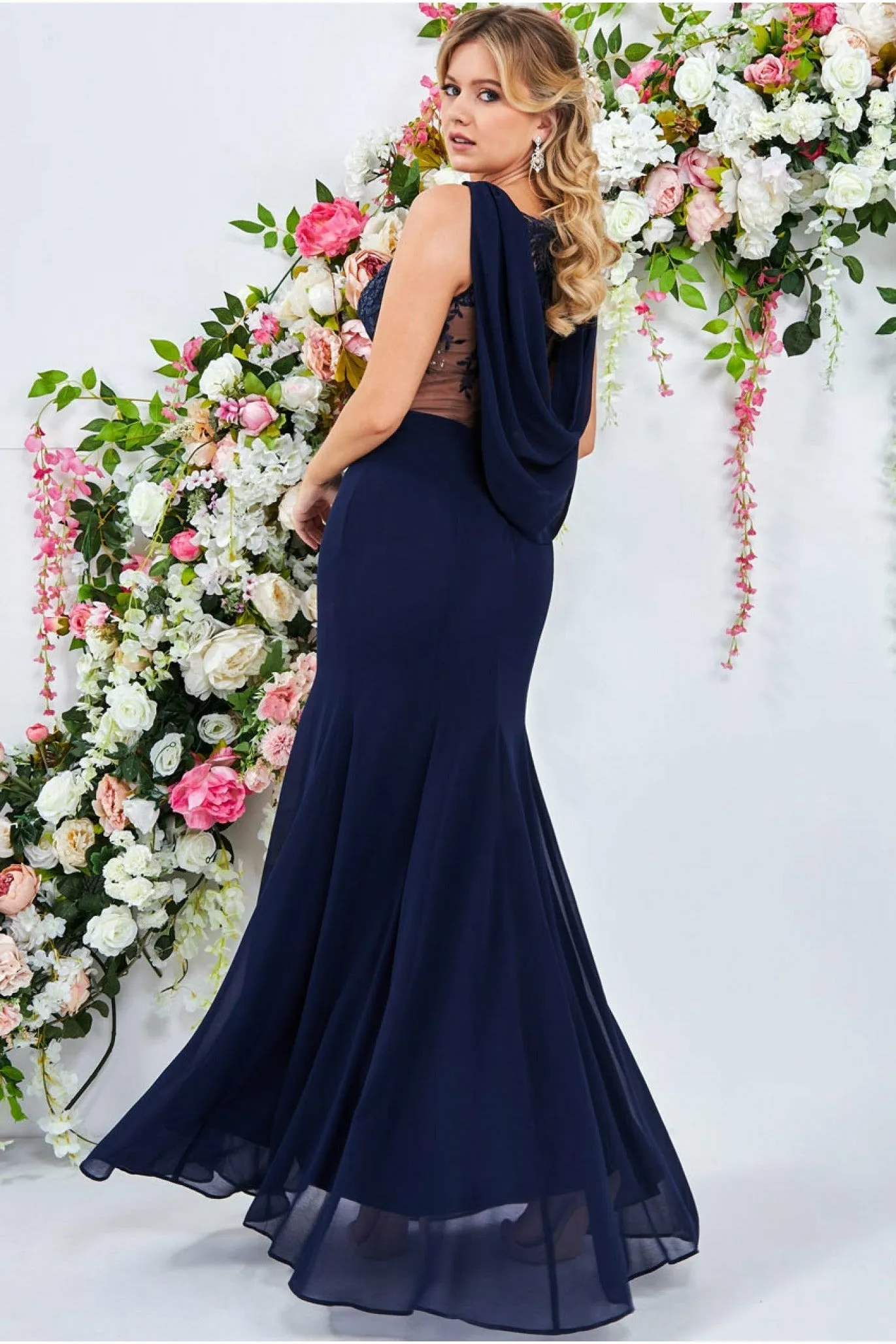 Goddiva Cowl Back Chiffon Maxi - Navy sold by Goddiva