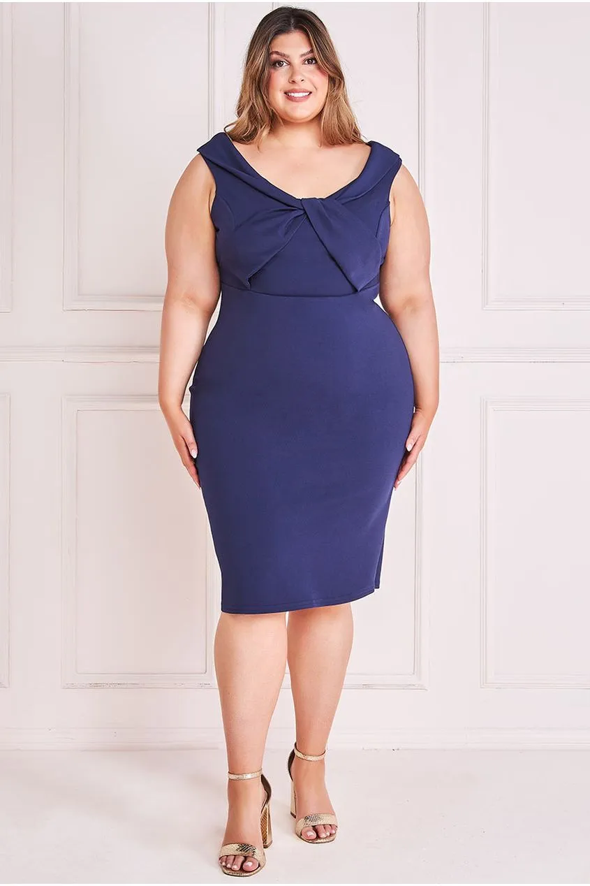 Goddiva Plus Front Twist Bardot Midi Dress - Navy sold by Goddiva product image thumbnail 3