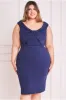 Goddiva Plus Front Twist Bardot Midi Dress - Navy sold by Goddiva