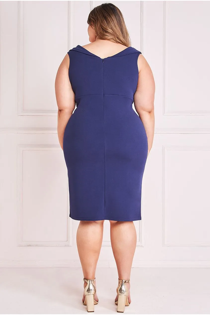 Goddiva Plus Front Twist Bardot Midi Dress - Navy sold by Goddiva product image thumbnail 2