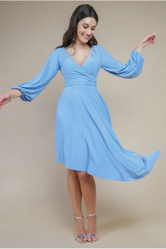 Goddiva Asymmetrical Wrap Midi Dress - Wedgewood Blue sold by Goddiva