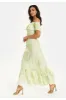 Liquorish Floral And Bird Print Off Shoulder Maxi Dress In Sage Green sold by Goddiva