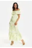 Liquorish Floral And Bird Print Off Shoulder Maxi Dress In Sage Green sold by Goddiva