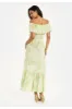Liquorish Floral And Bird Print Off Shoulder Maxi Dress In Sage Green sold by Goddiva