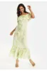 Liquorish Floral And Bird Print Off Shoulder Maxi Dress In Sage Green sold by Goddiva