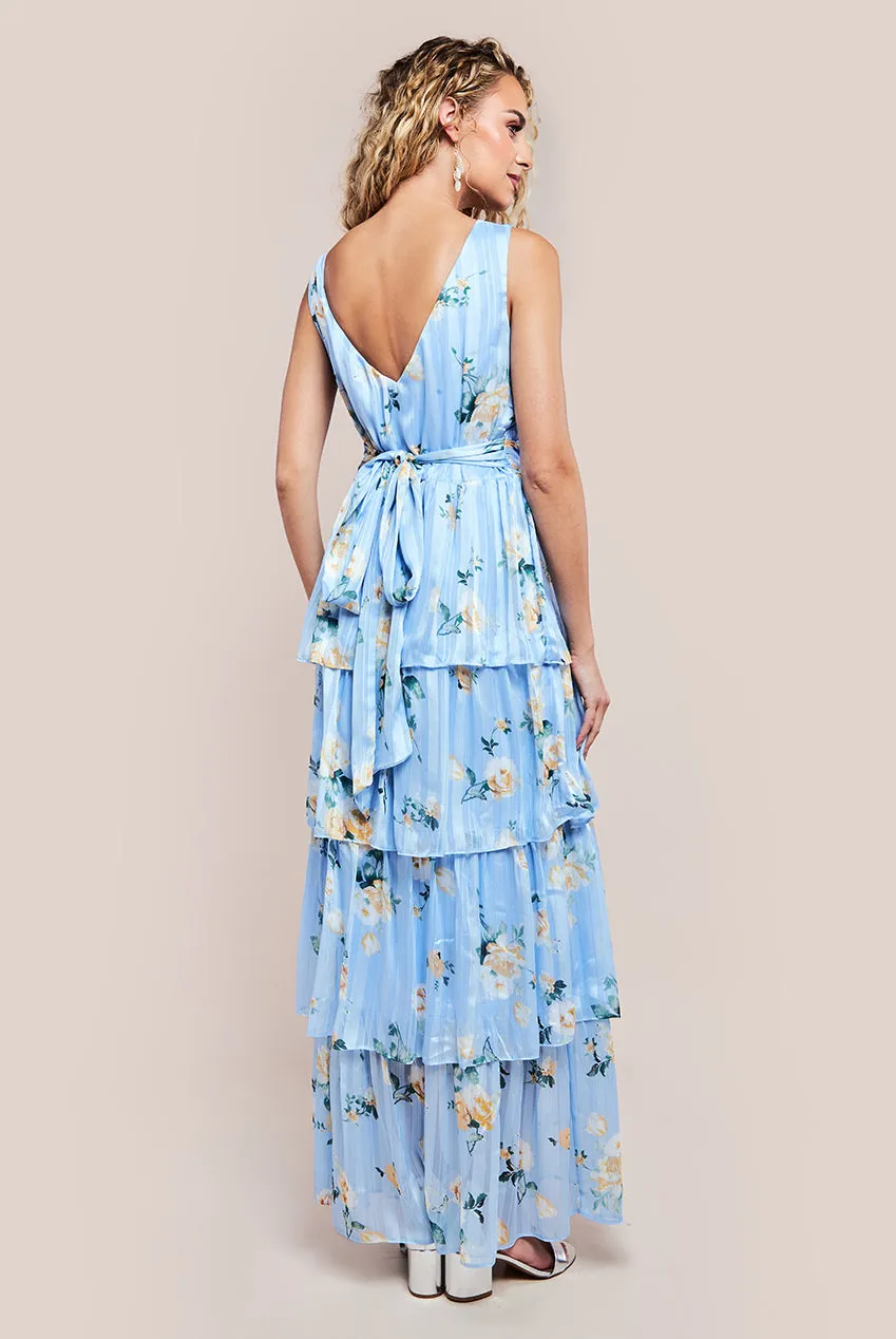 Goddiva Tiered Chiffon Floral Maxi Dress - Powder Blue sold by Goddiva product image thumbnail 2