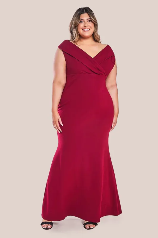 Front Wrap Off The Shoulder Maxi Dress - Wine by Goddiva sold by Goddiva