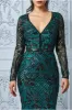 Goddiva Full Sleeve Sequin Evening Dress - Emerald Green sold by Goddiva
