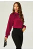 FS Collection Halter Neck Long Sleeve Blouse Top In Wine Red sold by Goddiva