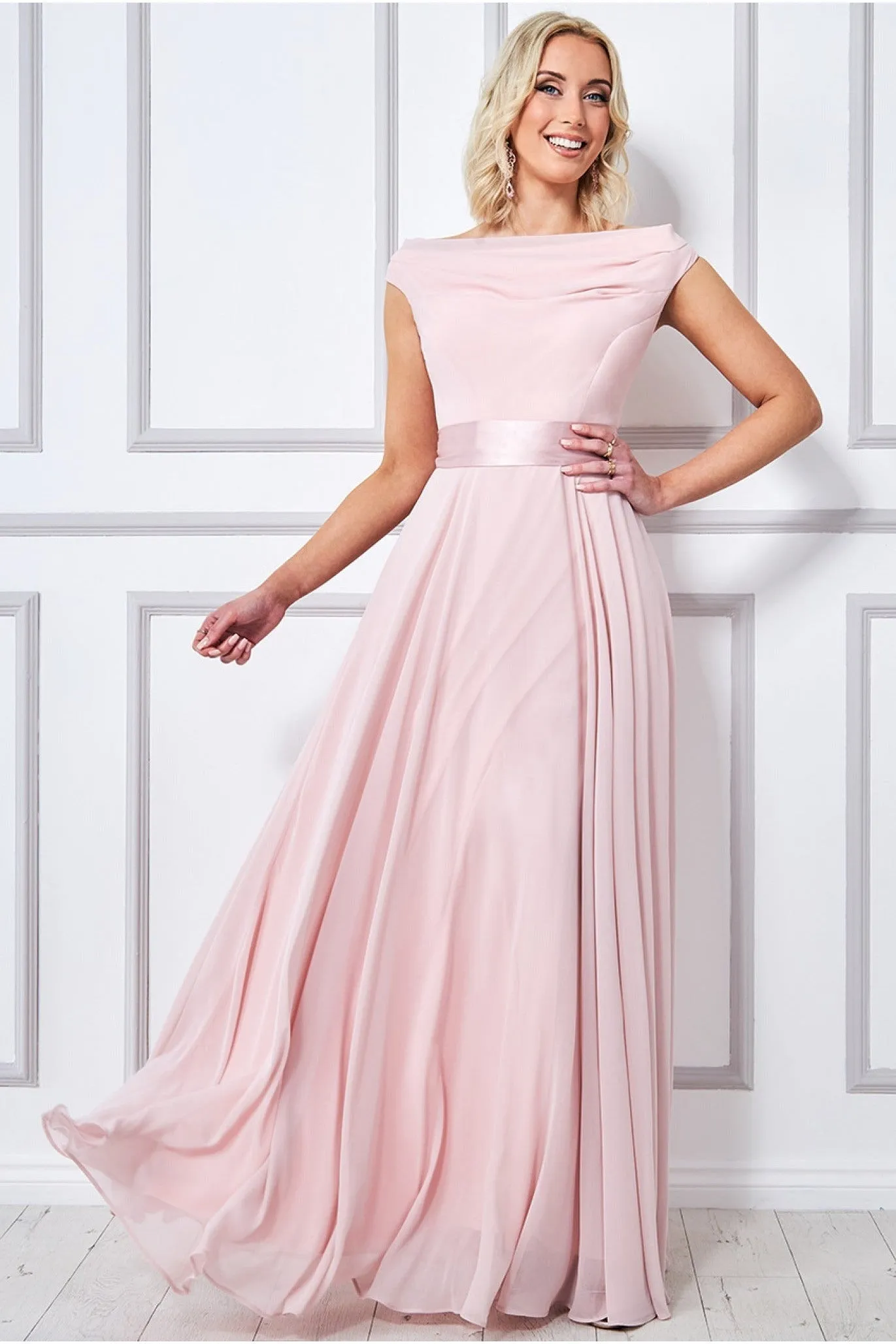 Cowl Neck Chiffon Maxi Dress - Blush Pink by Goddiva sold by Goddiva product image thumbnail 3