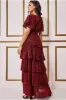 Goddiva Sequin Lurex Tiered Maxi Dress - Wine sold by Goddiva