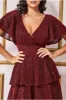 Goddiva Sequin Lurex Tiered Maxi Dress - Wine sold by Goddiva