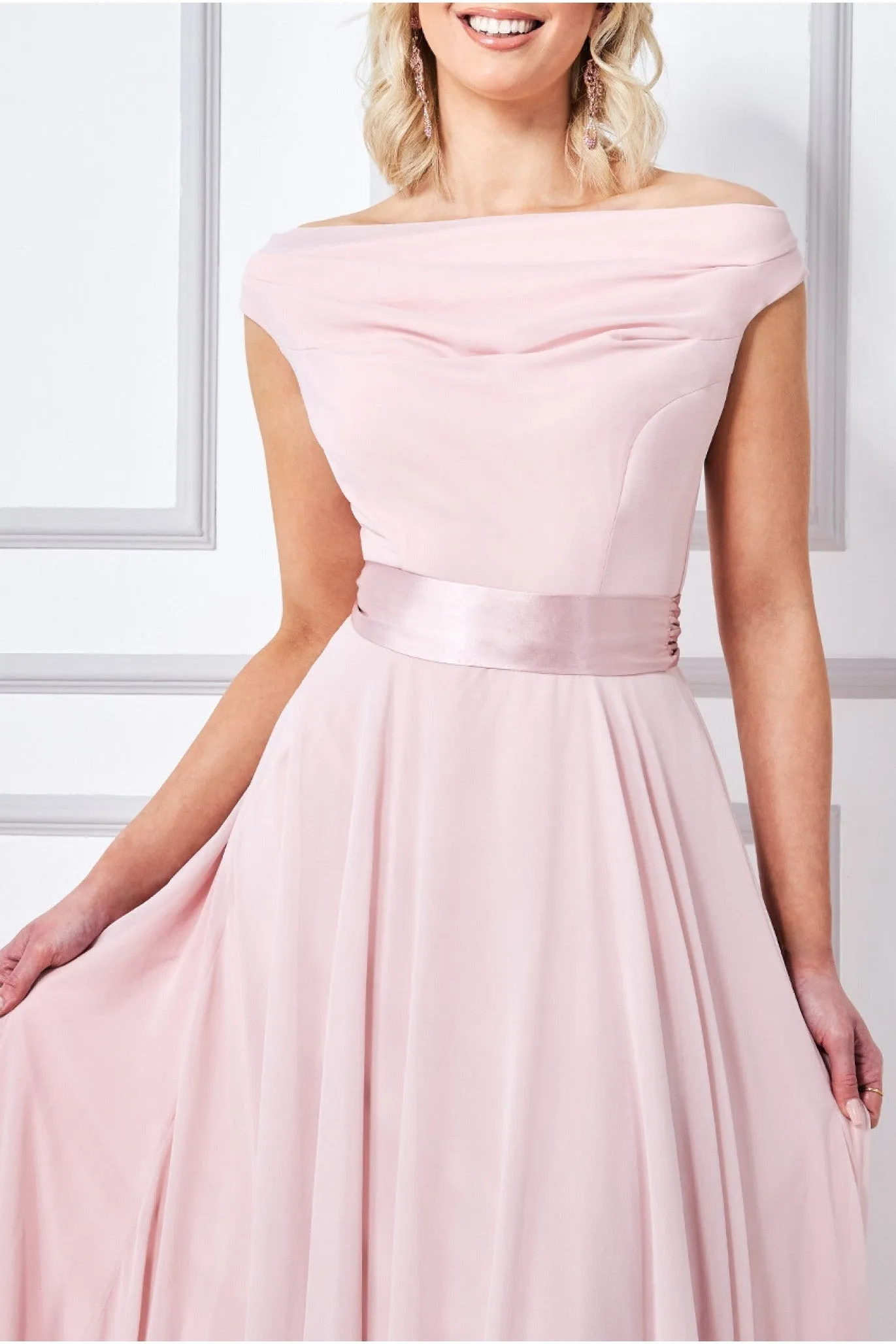 Cowl Neck Chiffon Maxi Dress - Blush Pink by Goddiva sold by Goddiva product image thumbnail 4