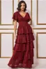 Goddiva Sequin Lurex Tiered Maxi Dress - Wine sold by Goddiva