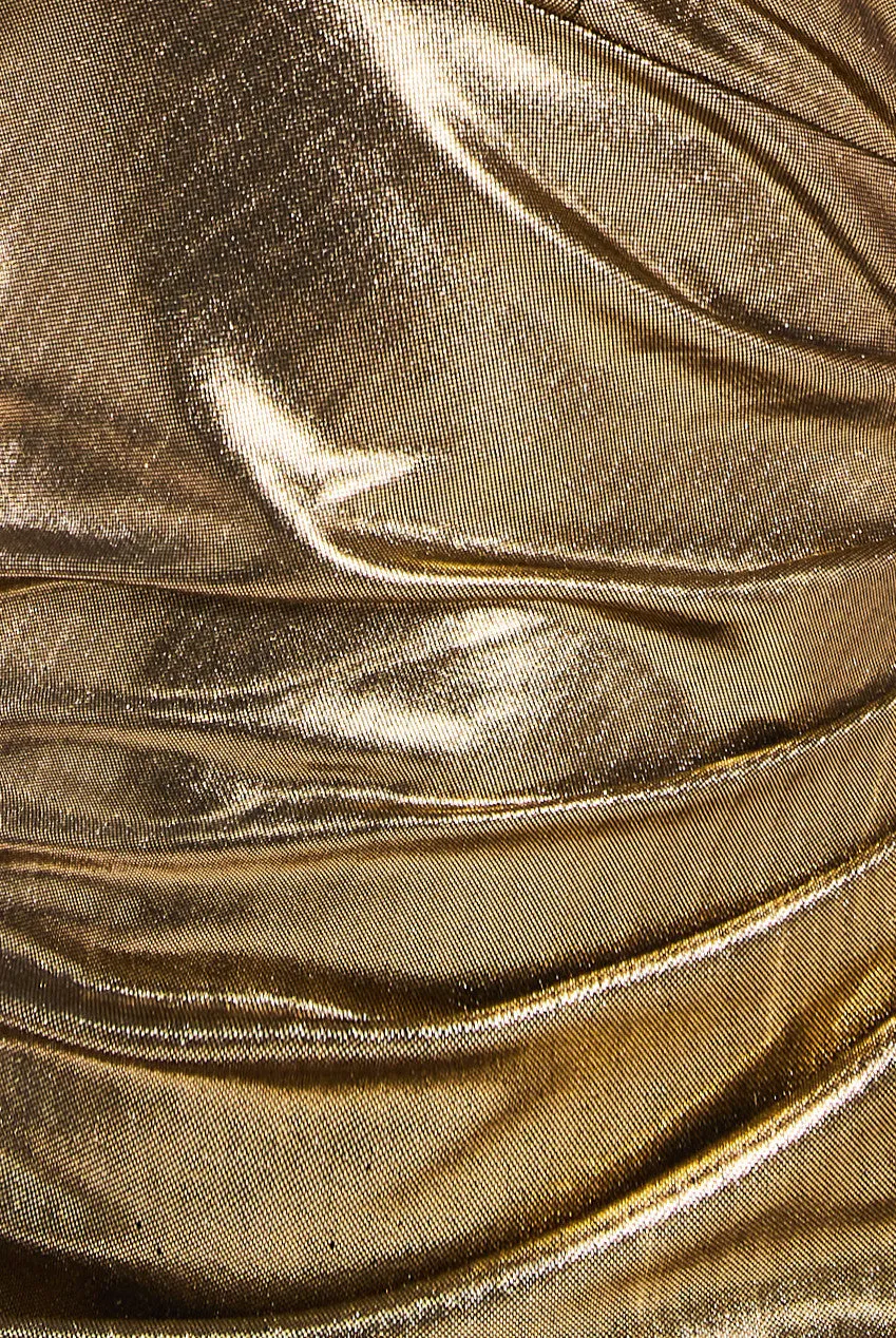 Fan Pleated Bardot Scuba Crepe Maxi - Gold by Goddiva sold by Goddiva product image thumbnail 4