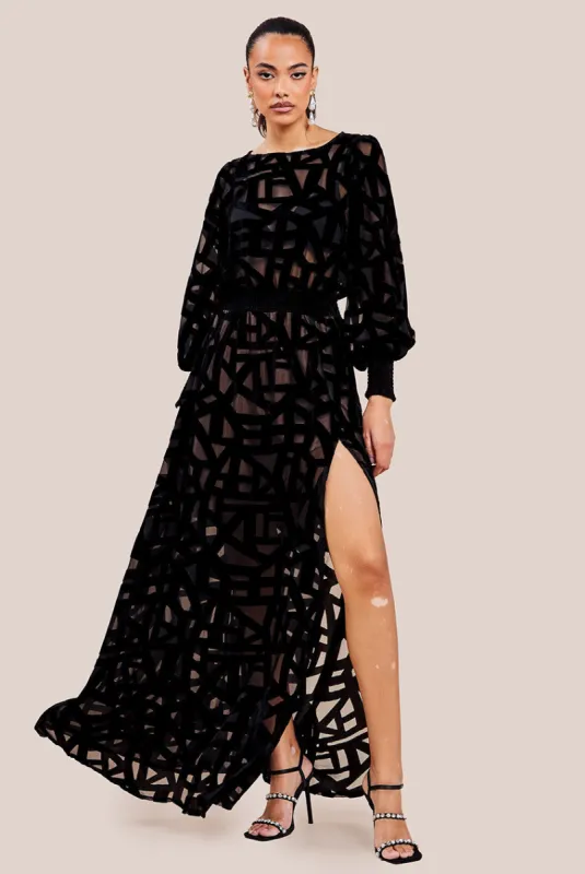 Burnout Velvet Maxi Dress - Black by Goddiva sold by Goddiva