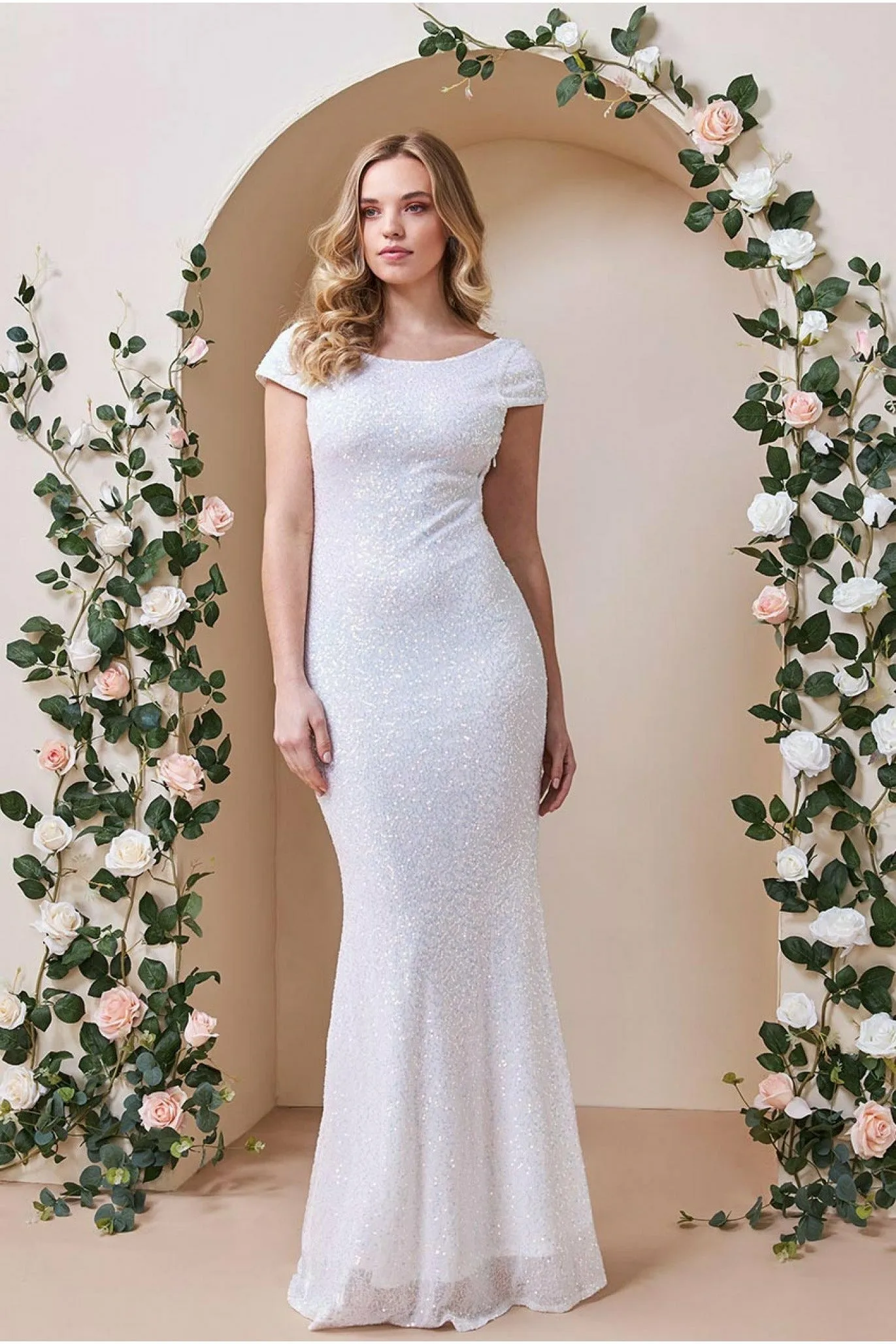 Goddiva Cowl Back Front Knot Sequin Maxi Dress - White sold by Goddiva product image thumbnail 3