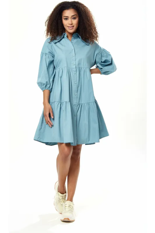 Liquorish Oversized Shirt Dress In Blue sold by Goddiva