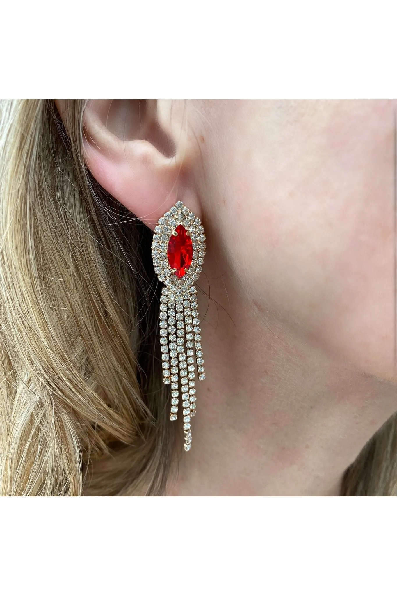 Red Earrings Diamante Earrings by QueenMee Accessories sold by Goddiva product image thumbnail 2