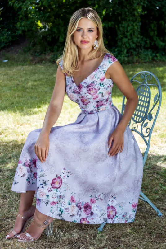 Sweetheart Floral Midi Dress - Blush by Goddiva sold by Goddiva