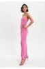 Pink Lurex One Shoulder Jersey Maxi Dress With Long Slit by Liquorish sold by Goddiva