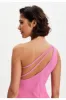 Pink Lurex One Shoulder Jersey Maxi Dress With Long Slit by Liquorish sold by Goddiva