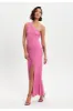 Pink Lurex One Shoulder Jersey Maxi Dress With Long Slit by Liquorish sold by Goddiva