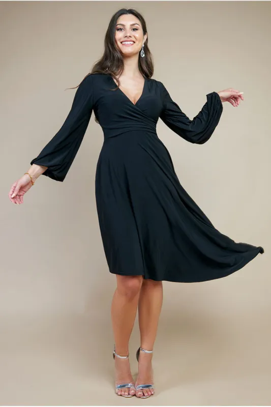 Goddiva Asymmetrical Wrap Midi Dress - Black sold by Goddiva