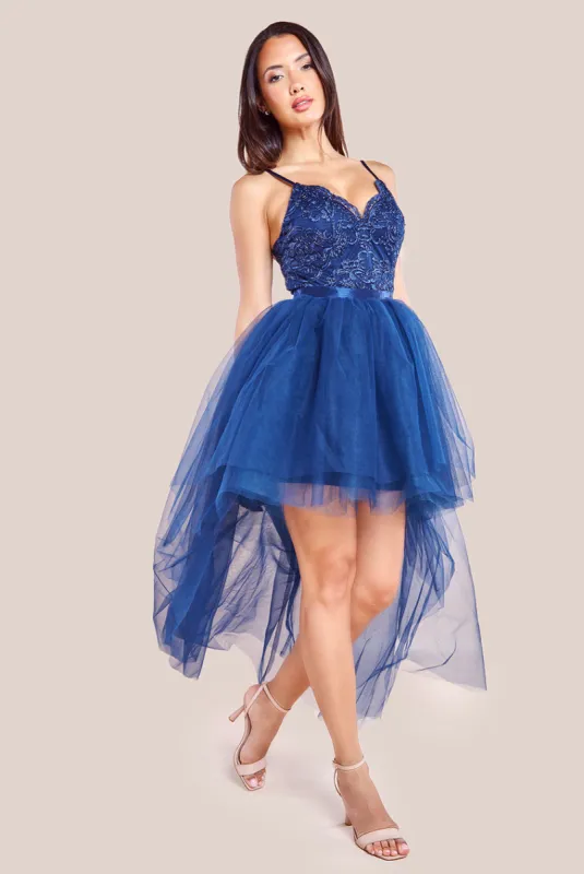 High Low Tulle Mini With Lace Bodice - Navy by Goddiva made by Goddiva