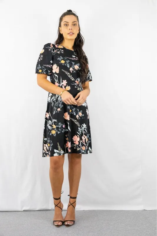 Signage Round Neck Short Puff Sleeve Midi Dress sold by Goddiva