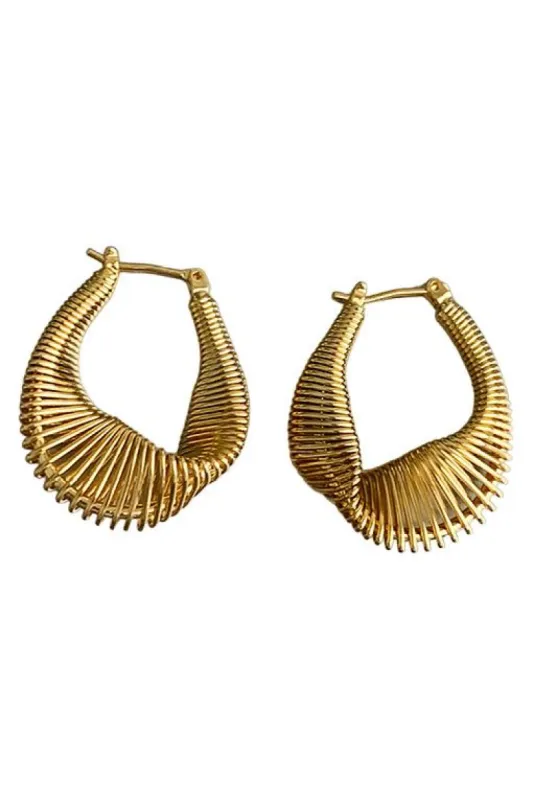 White Leaf Misshapen Wire Hoop Earring In Gold sold by Goddiva