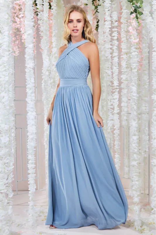 Halter Neck Chiffon Maxi Dress - Dusky Blue by Goddiva sold by Goddiva