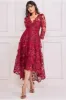 Goddiva Scalloped Lace Dipped Hem Midi Dress - Wine sold by Goddiva