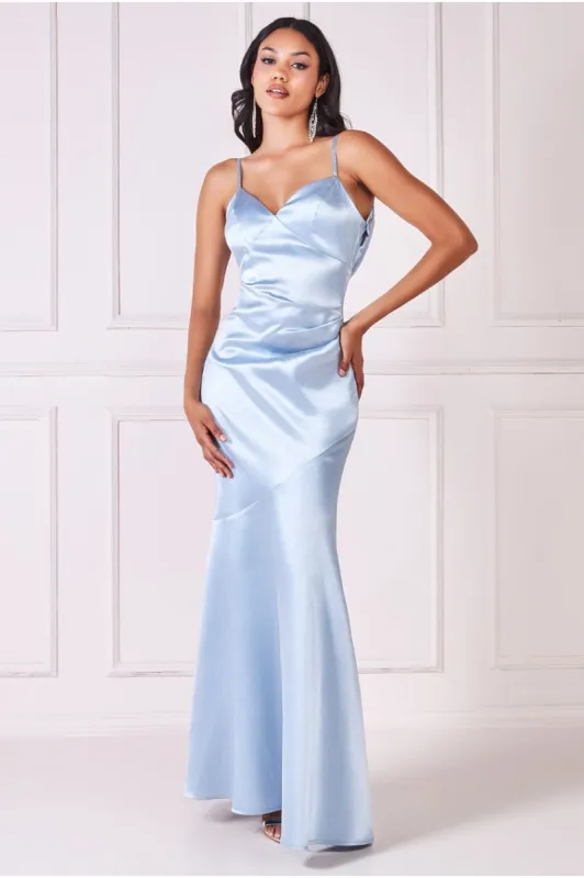 Cowl Back Satin Maxi Dress - Blue by Goddiva sold by Goddiva