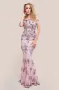 Goddiva Bardot Sequin Embroidered Maxi Dress - Blush sold by Goddiva