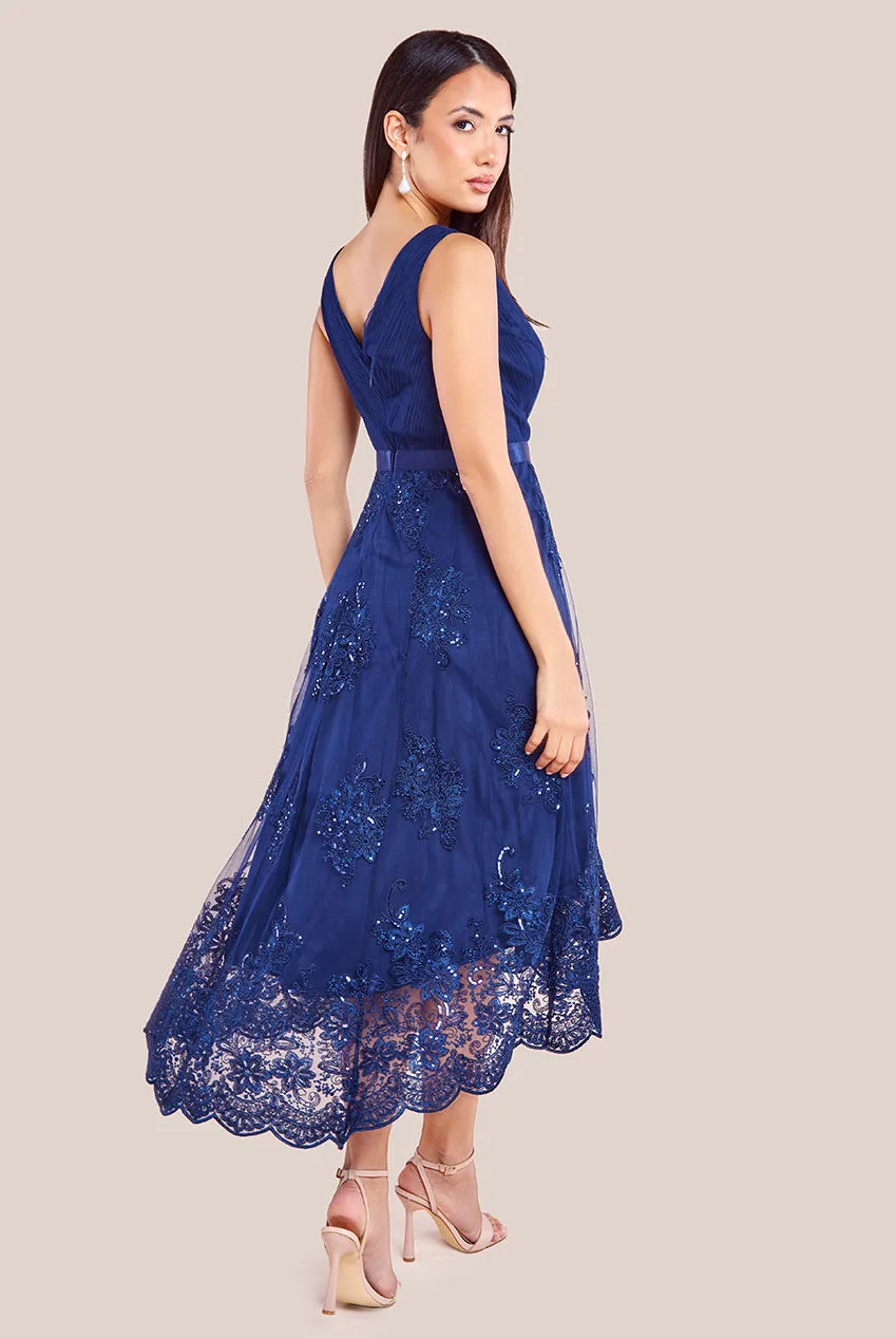 Pleated Satin Bodice High And Low Dress - Navy by Goddiva sold by Goddiva product image thumbnail 2