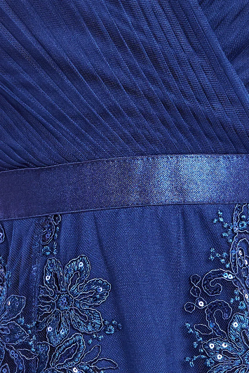 Pleated Satin Bodice High And Low Dress - Navy by Goddiva sold by Goddiva product image thumbnail 4