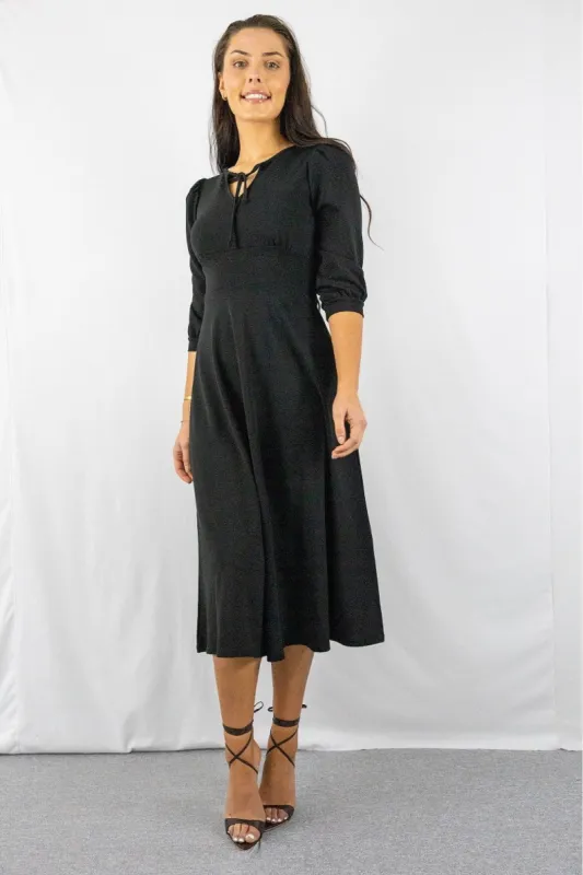 Signage Black Tie Keyhole Front Midi Dress sold by Goddiva