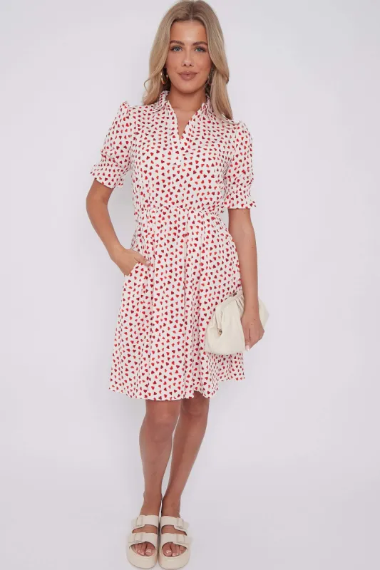 LOVE SUNSHINE White Heart Print Mini Dress sold by Goddiva