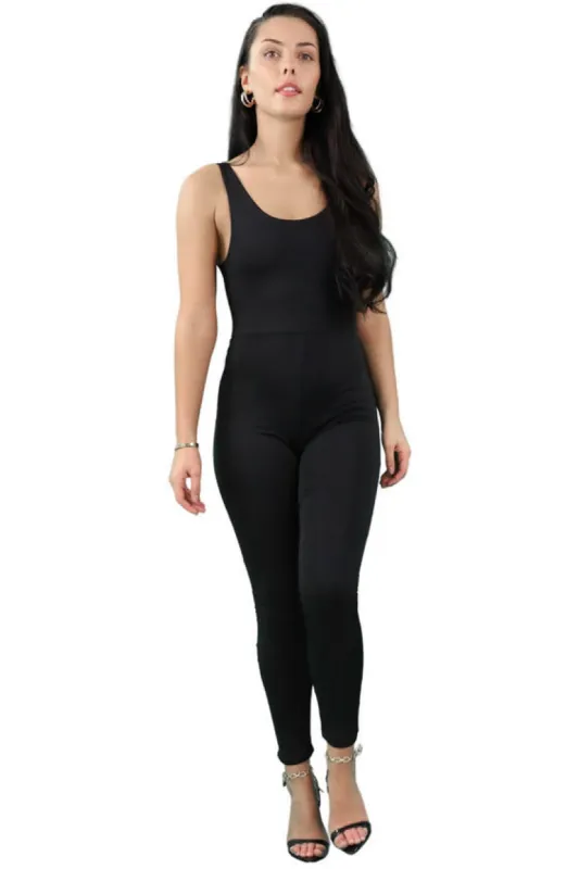 Signage Black Double Layered Sleeveless Jumpsuit sold by Goddiva